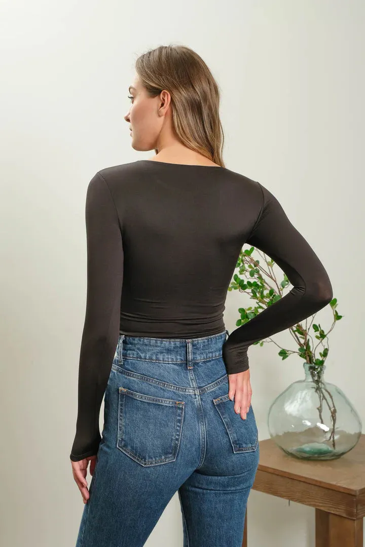 Round Neck Fitted Top - Black