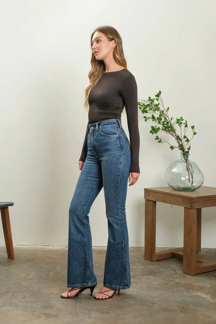Round Neck Fitted Top - Black
