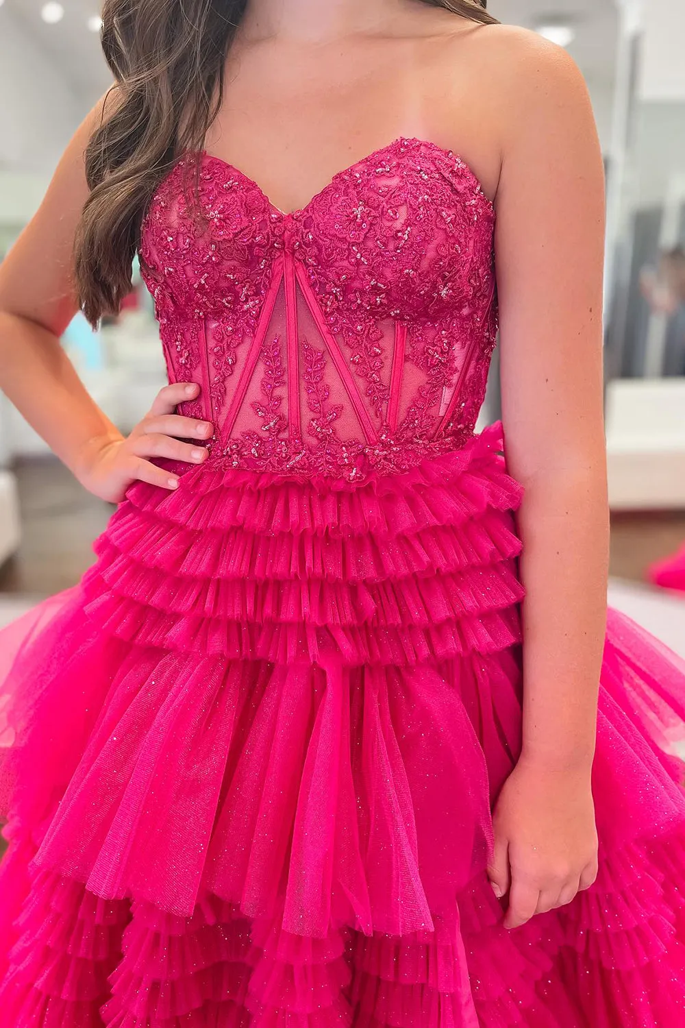 Roycebridal Adelyn |A-Line Sweetheart Tiered Long Tulle Prom Dress
