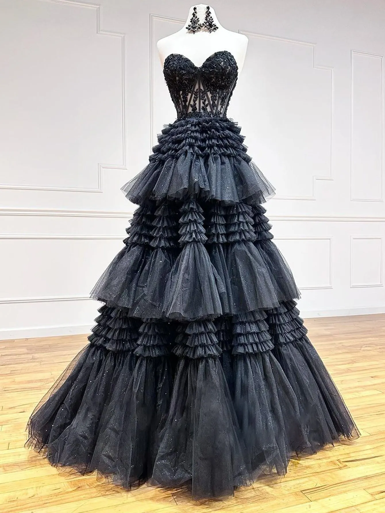 Roycebridal Adelyn |A-Line Sweetheart Tiered Long Tulle Prom Dress