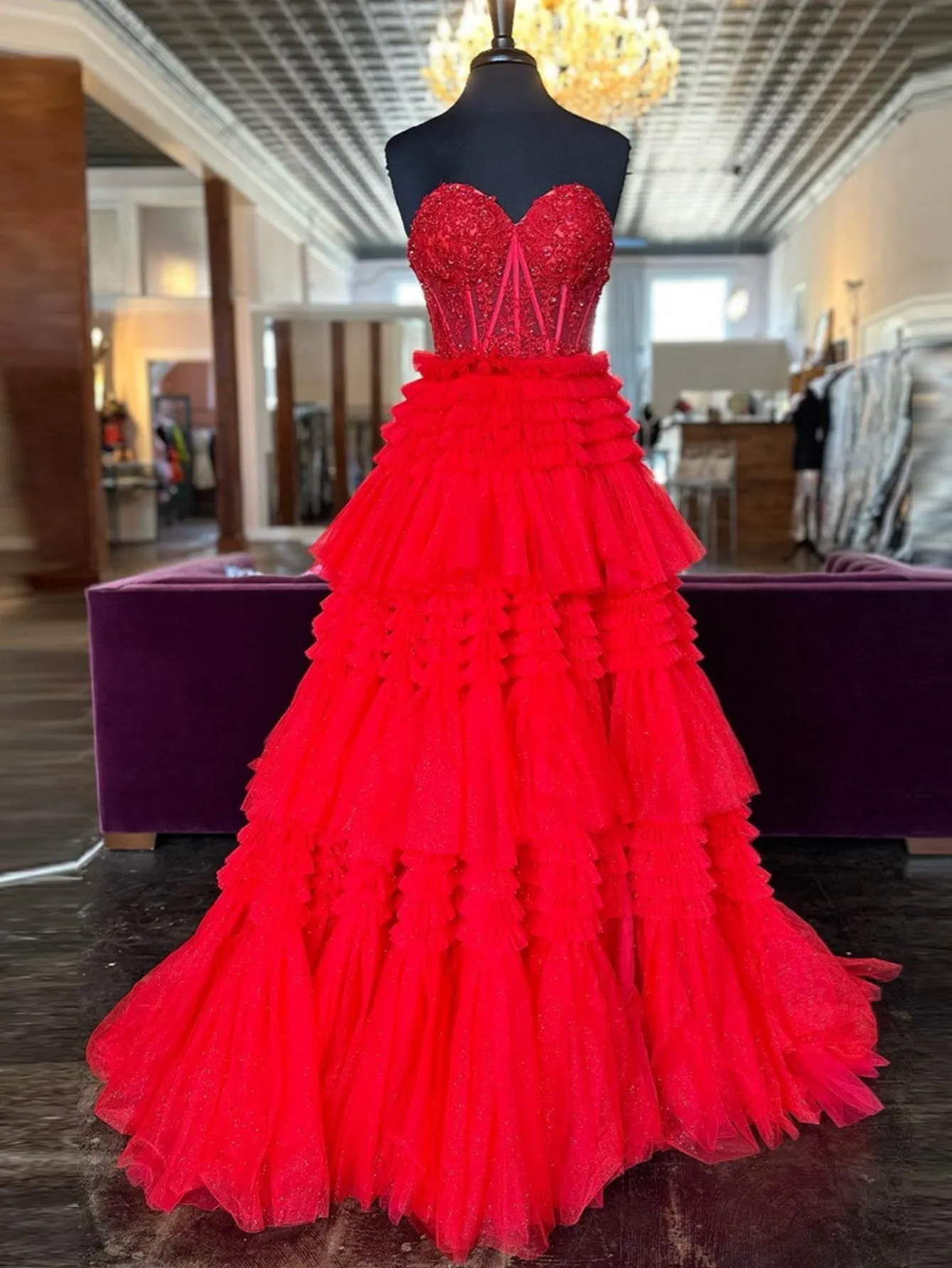 Roycebridal Adelyn |A-Line Sweetheart Tiered Long Tulle Prom Dress