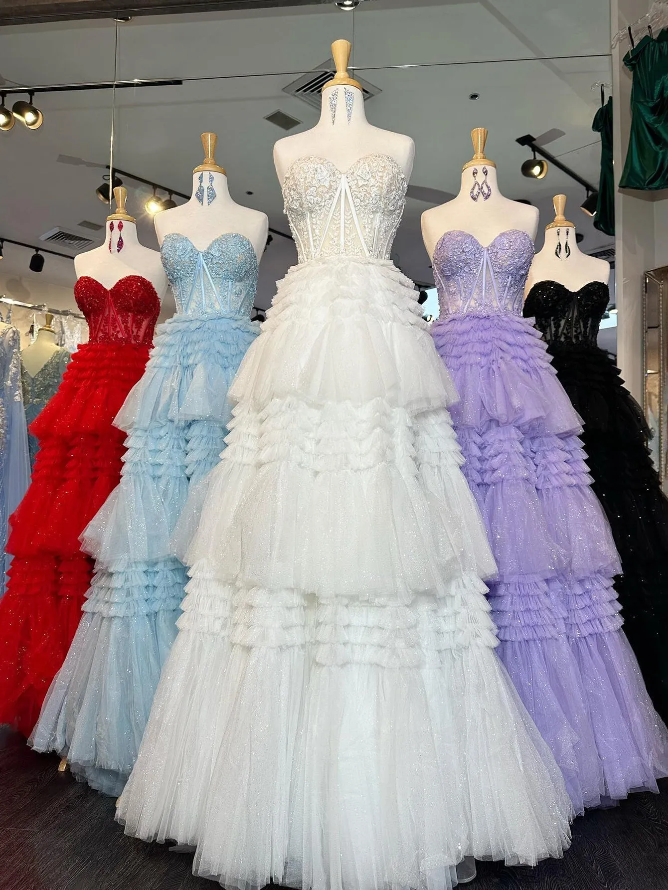 Roycebridal Adelyn |A-Line Sweetheart Tiered Long Tulle Prom Dress