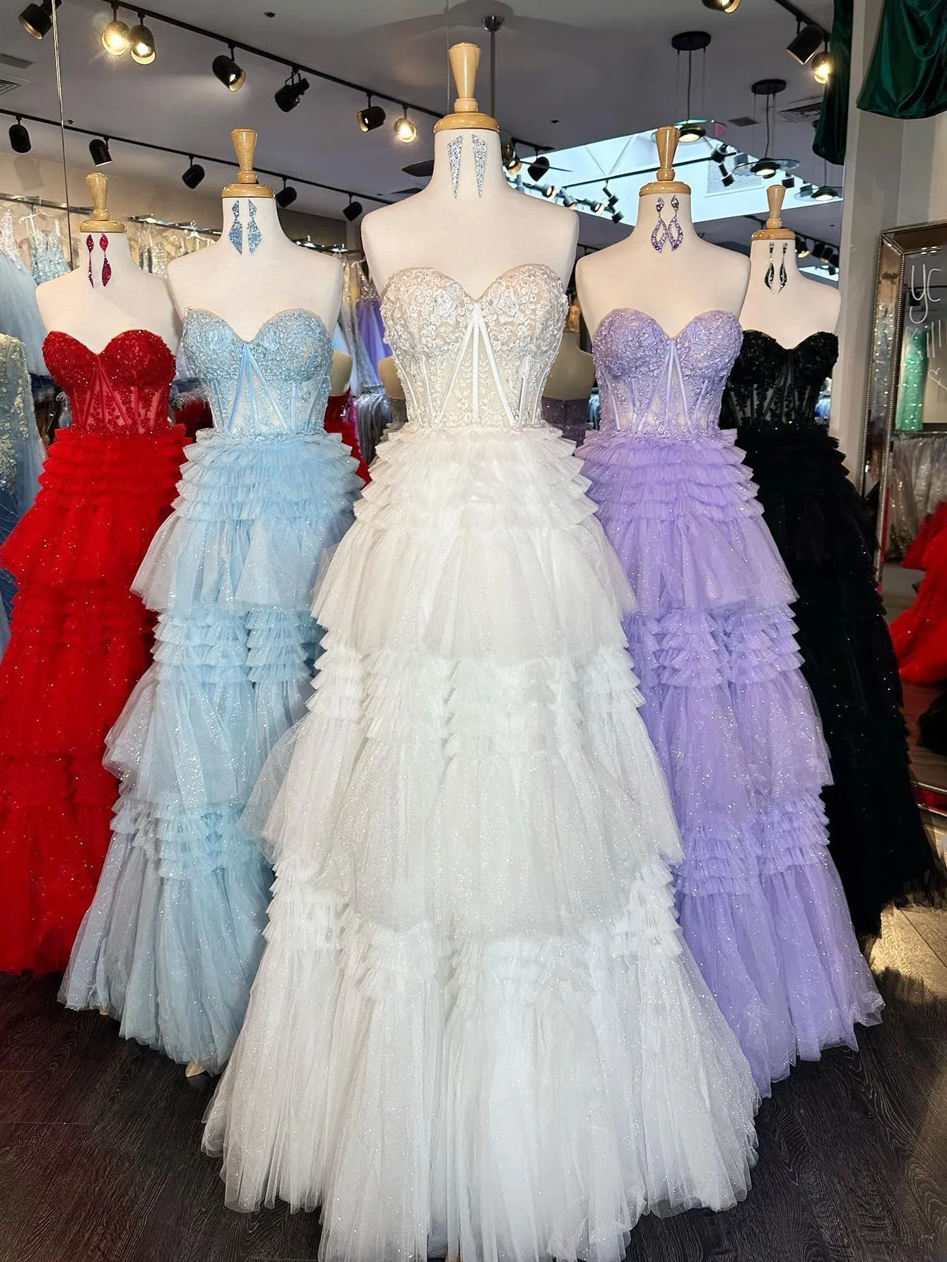 Roycebridal Adelyn |A-Line Sweetheart Tiered Long Tulle Prom Dress