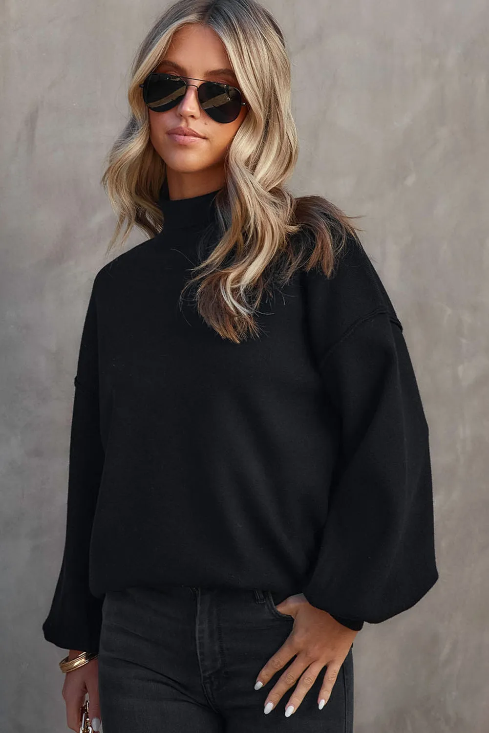 Ruby Mock Neck Dropped Shoulder Sweater | 2 Colors | Poundton