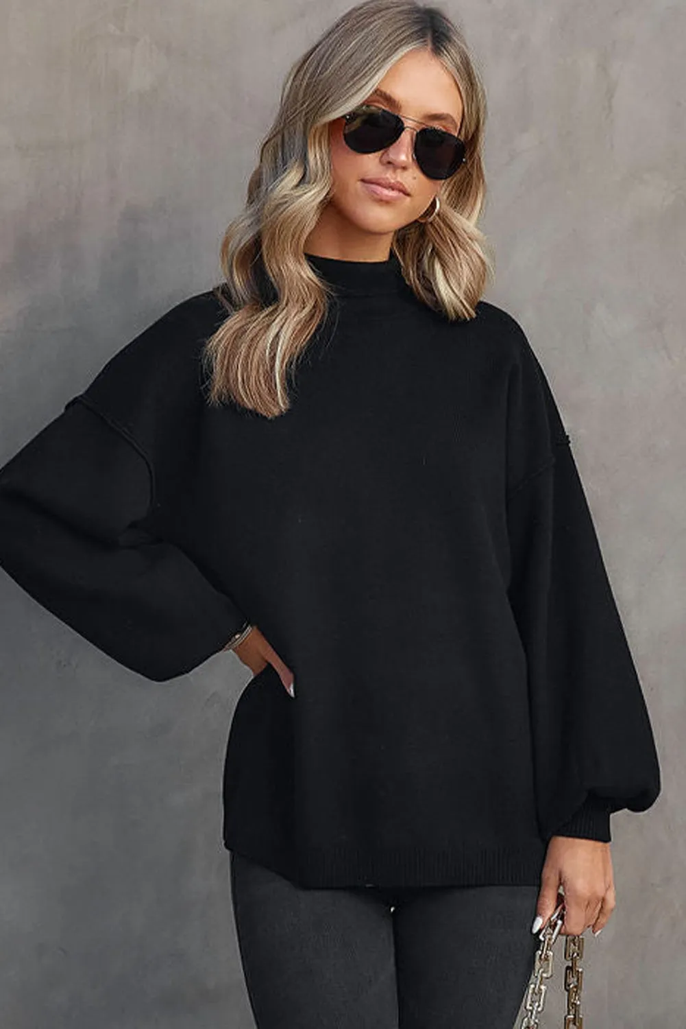 Ruby Mock Neck Dropped Shoulder Sweater | 2 Colors | Poundton