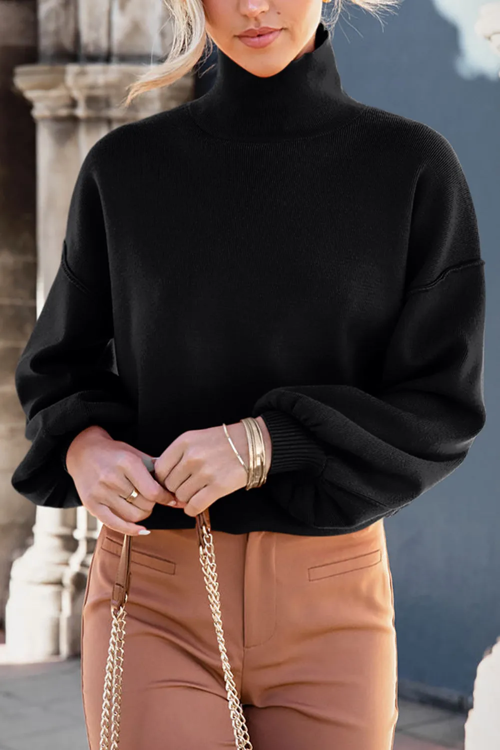Ruby Mock Neck Dropped Shoulder Sweater | 2 Colors | Poundton