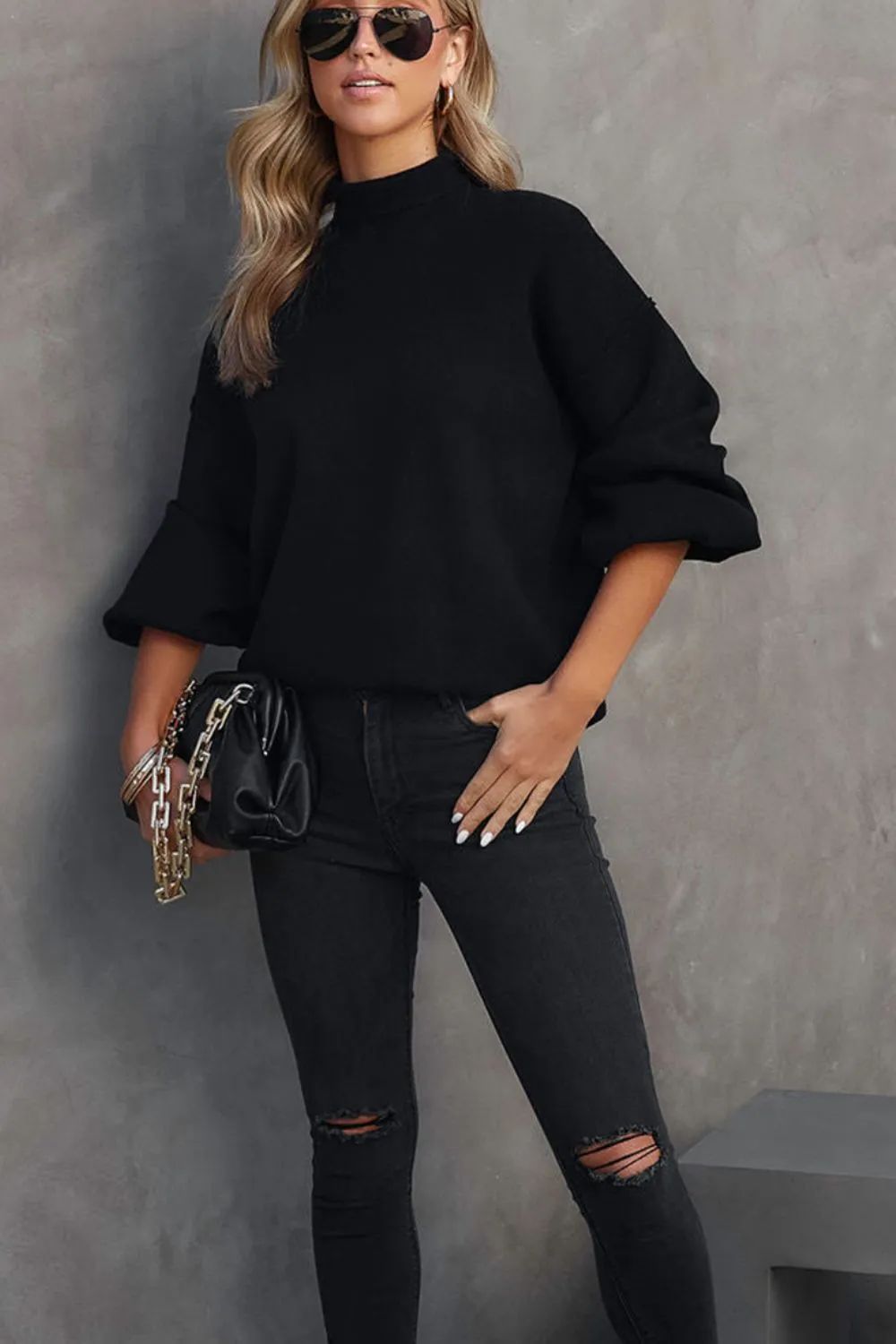 Ruby Mock Neck Dropped Shoulder Sweater | 2 Colors | Poundton