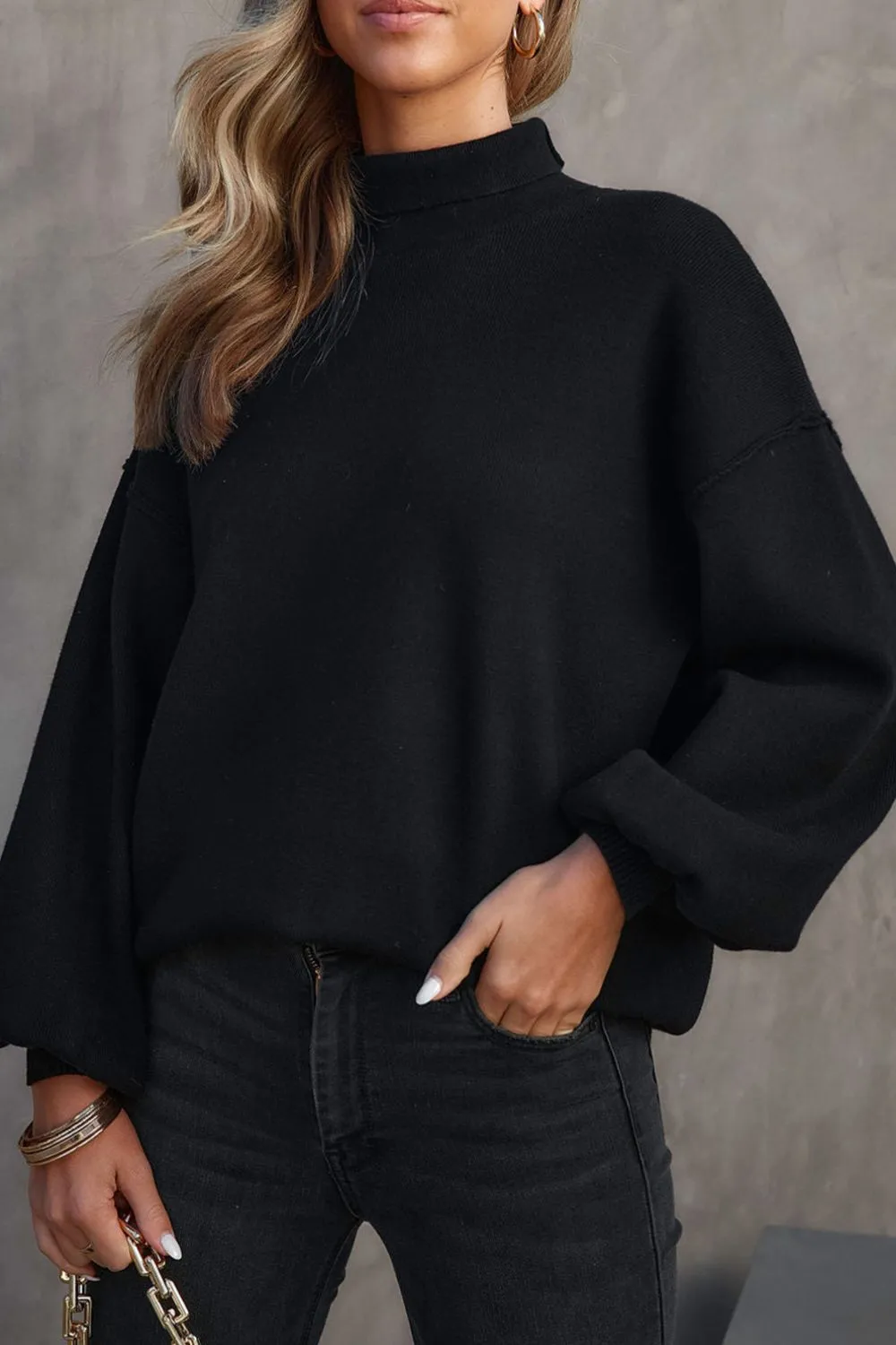 Ruby Mock Neck Dropped Shoulder Sweater | 2 Colors | Poundton
