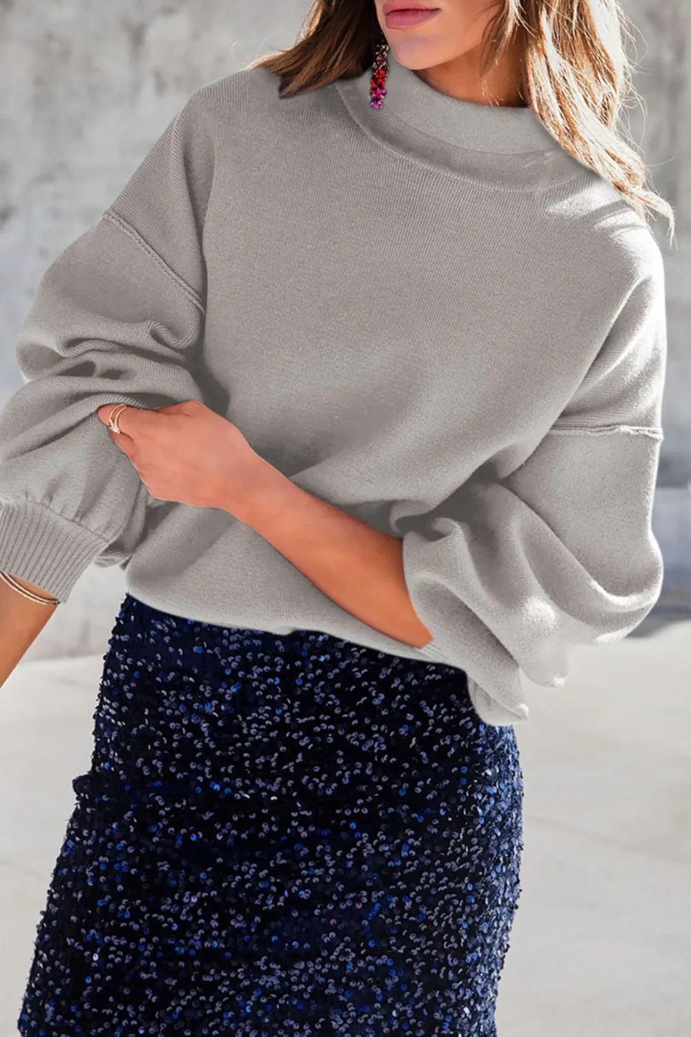 Ruby Mock Neck Dropped Shoulder Sweater | 2 Colors | Poundton