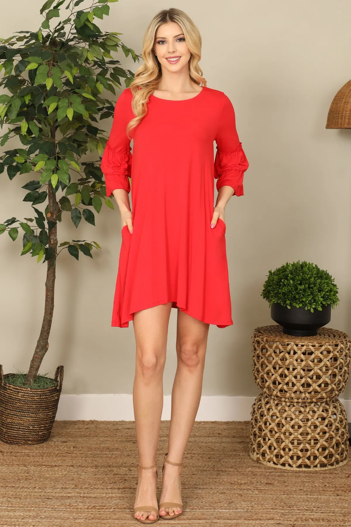 Ruffle Half Sleeve Solid Dress