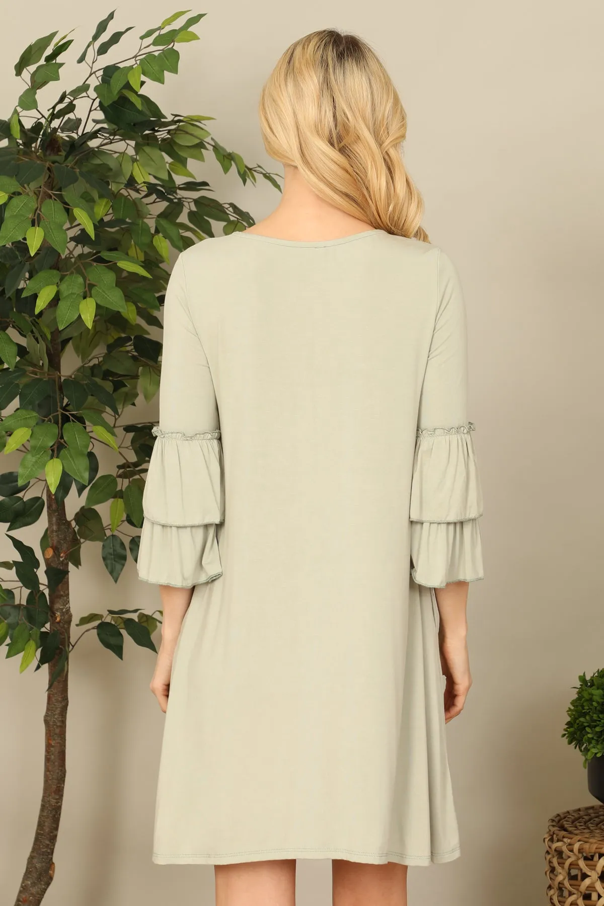 Ruffle Half Sleeve Solid Dress