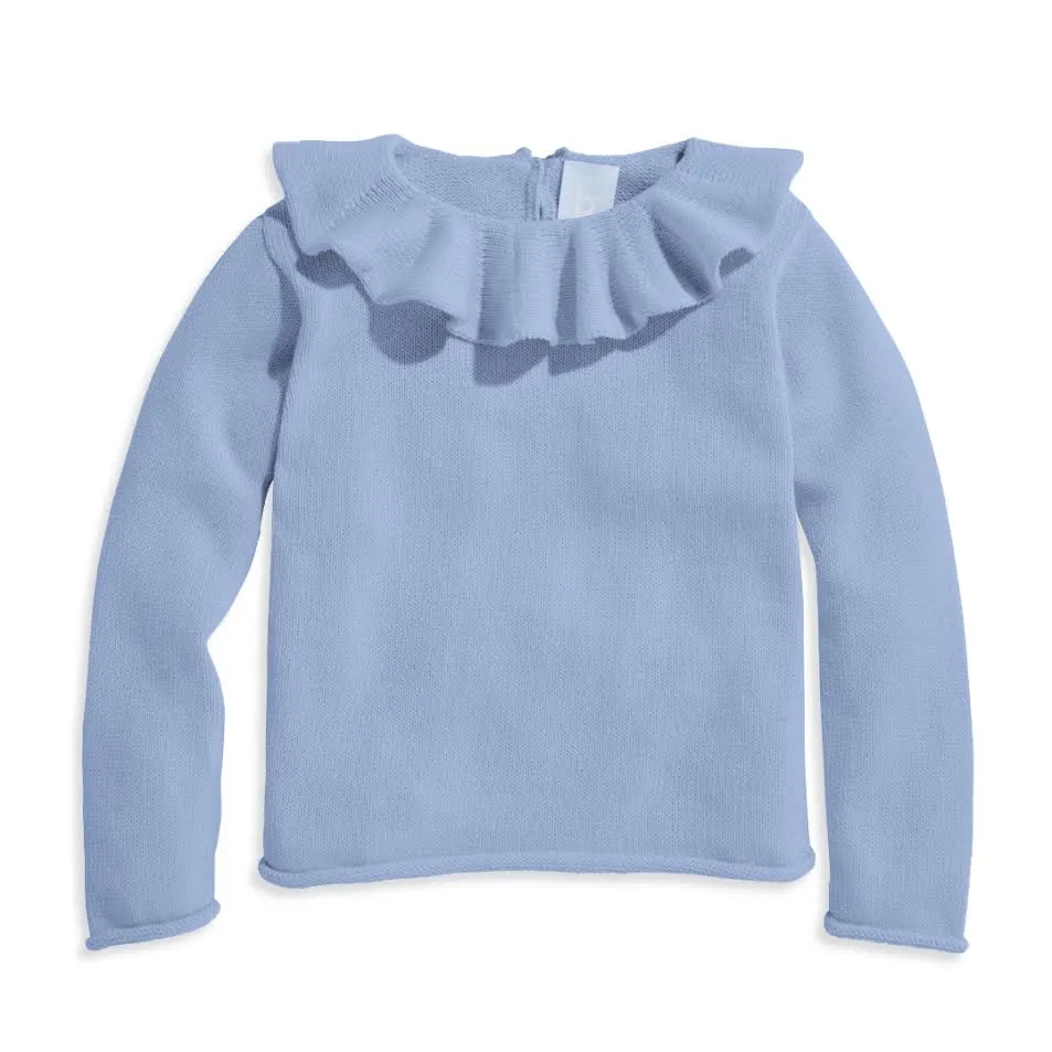 Ruffle Neck Pullover -- Dusty Blue