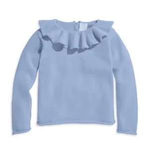 Ruffle Neck Pullover -- Dusty Blue