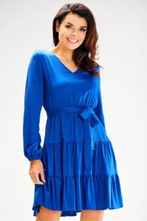 Ruffled Long-Sleeve Flared Dress