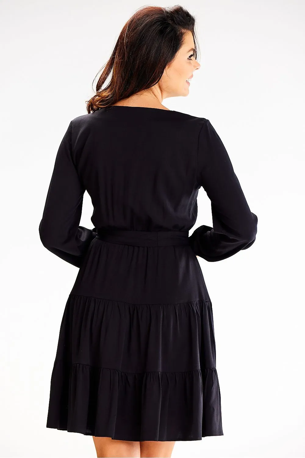Ruffled Long-Sleeve Flared Dress