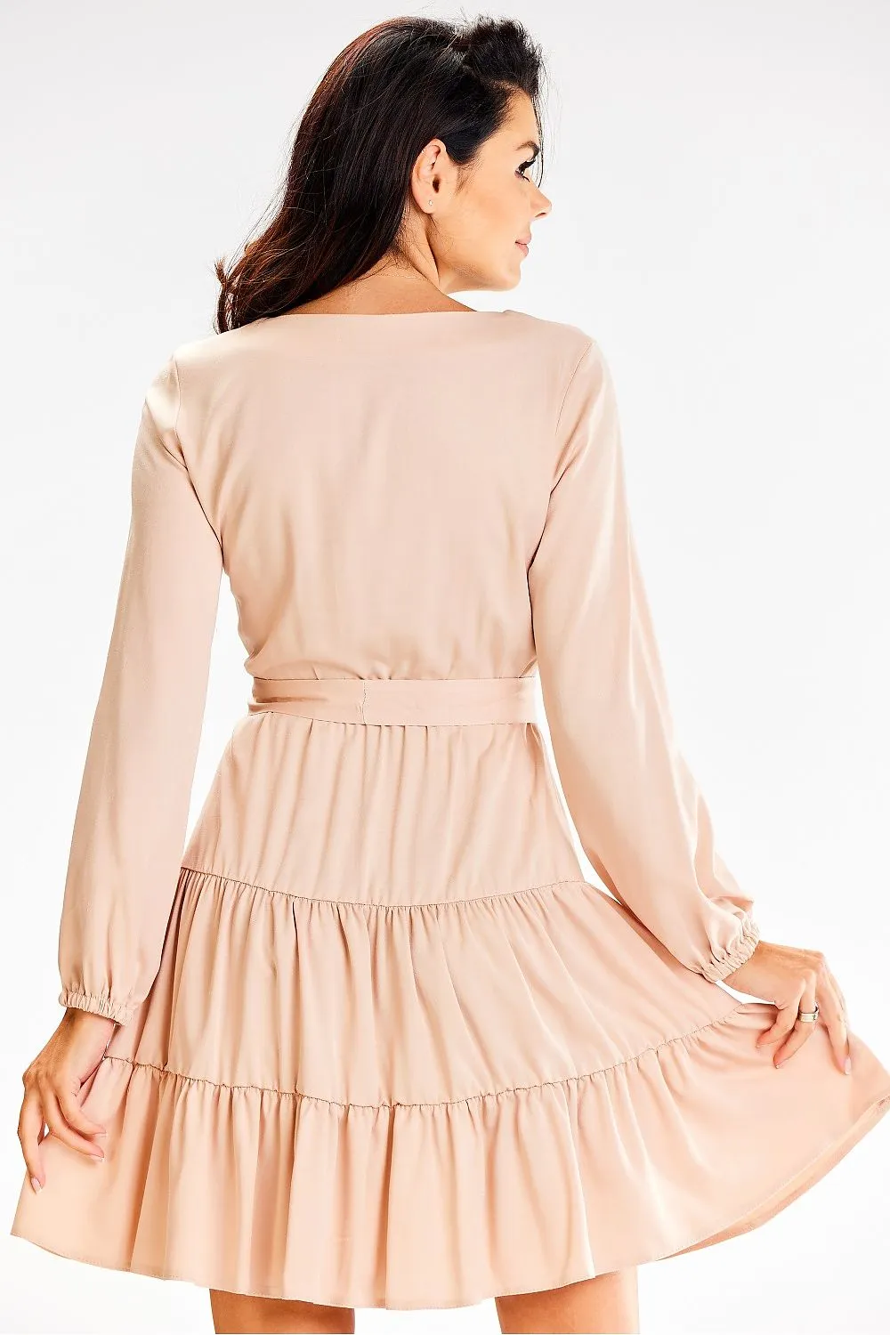 Ruffled Long-Sleeve Flared Dress