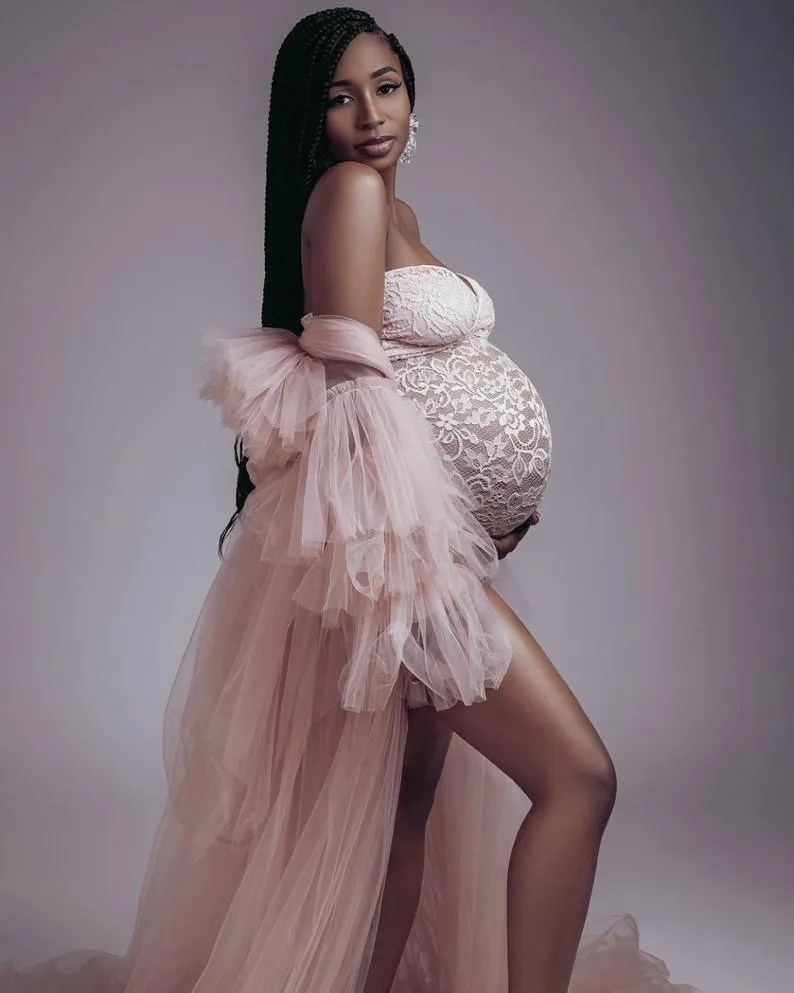 Ruffled Luxury Gown for Mother To Be Photo Shoot