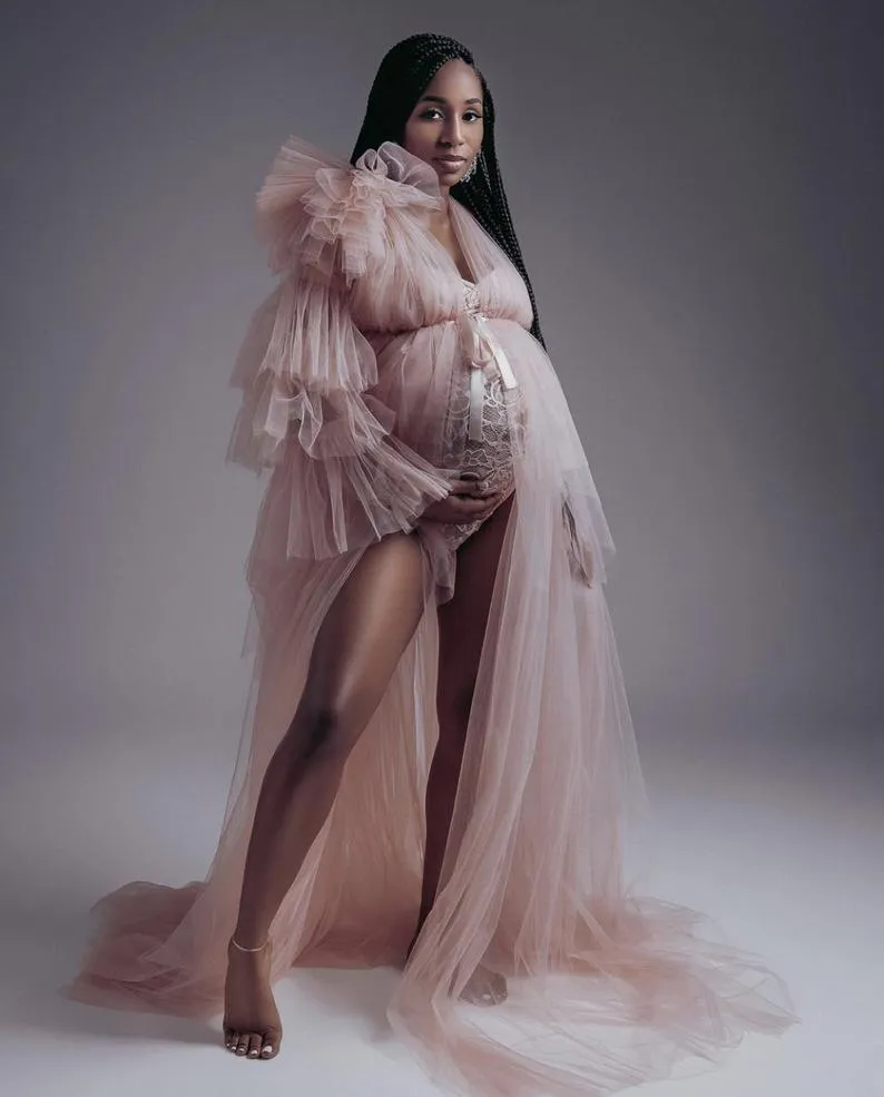 Ruffled Luxury Gown for Mother To Be Photo Shoot