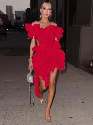Ruffled Mini Dress with Asymmetrical Hem and Backless Design