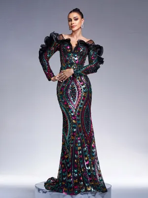 Ruffled Sequin Mermaid Formal Dress DH80242
