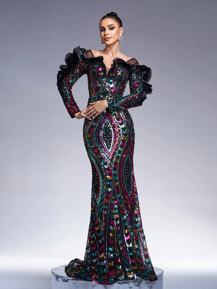 Ruffled Sequin Mermaid Formal Dress DH80242