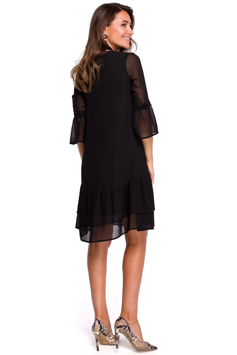 Ruffled Sleeve Chiffon Dress