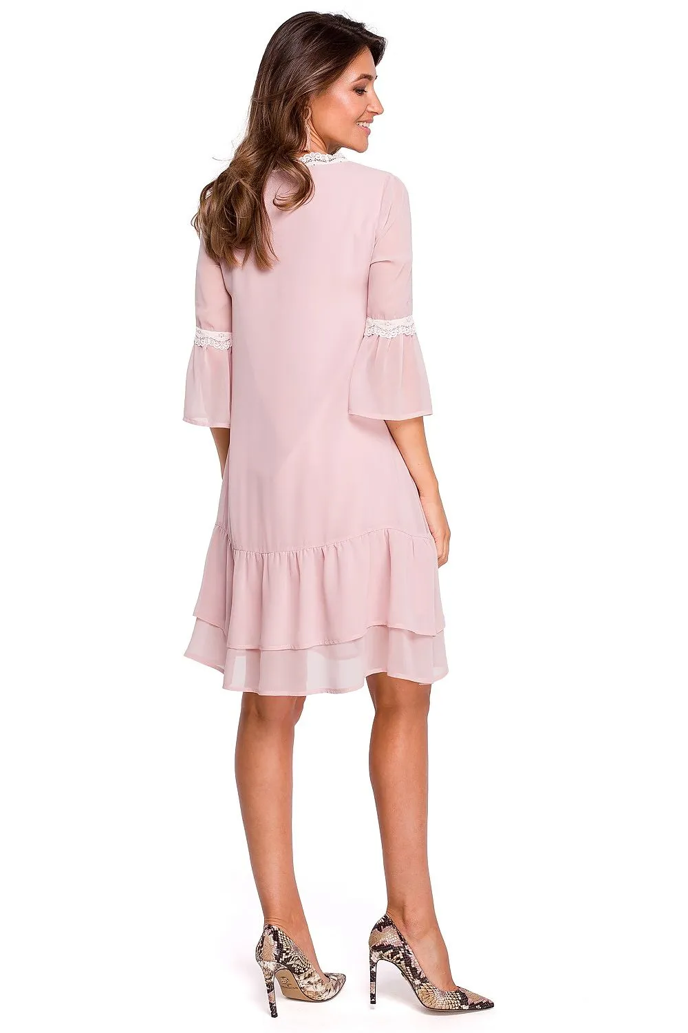 Ruffled Sleeve Chiffon Dress