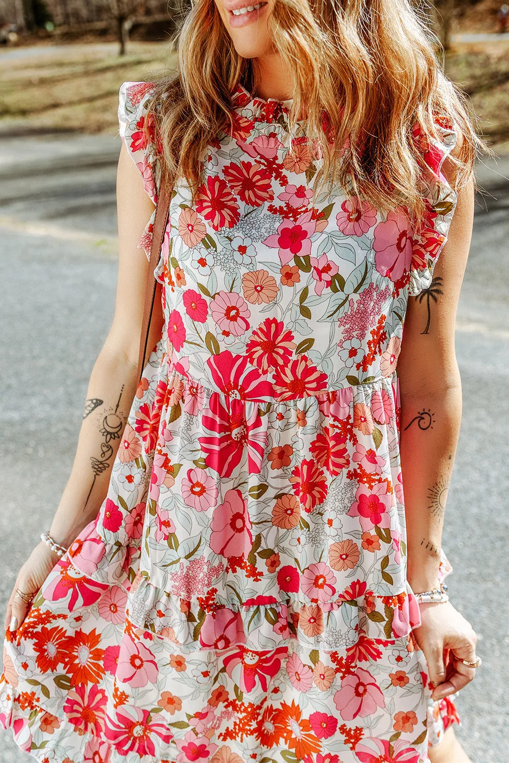 Ruffled Tank Floral Dresses