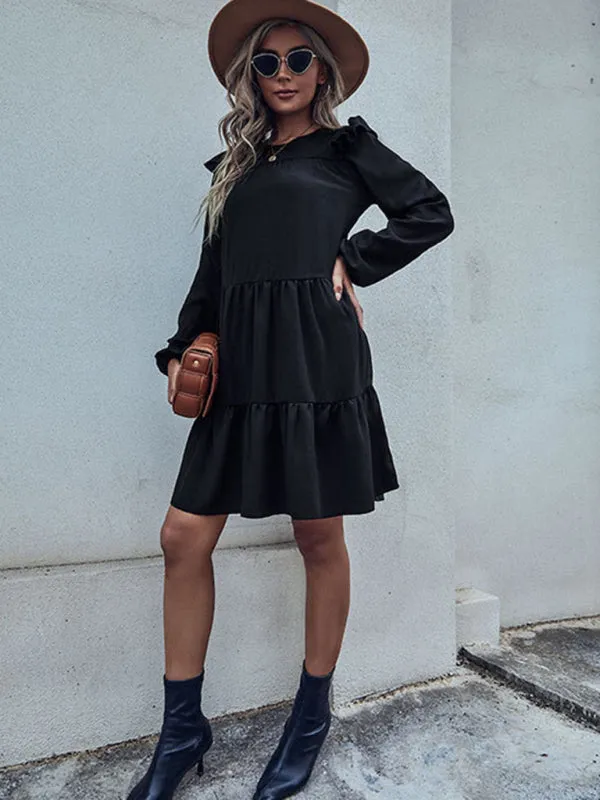 Ruffled Tiered Mini Dress with Puff Sleeves