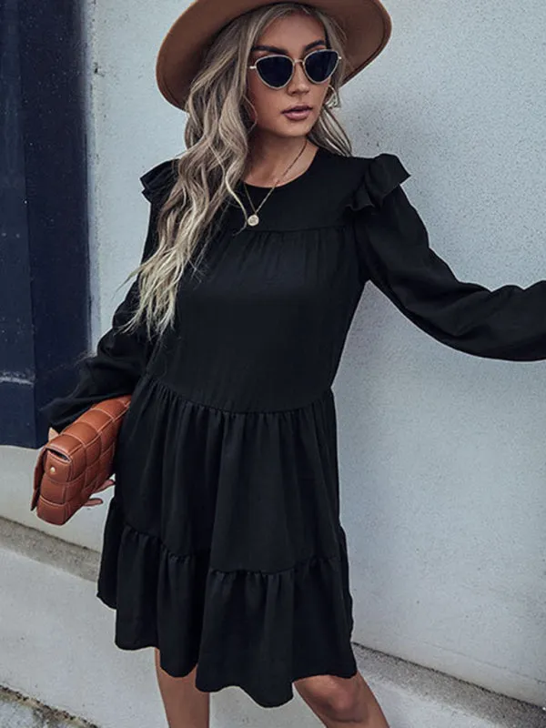 Ruffled Tiered Mini Dress with Puff Sleeves