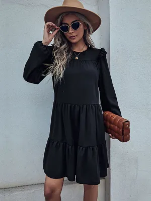 Ruffled Tiered Mini Dress with Puff Sleeves