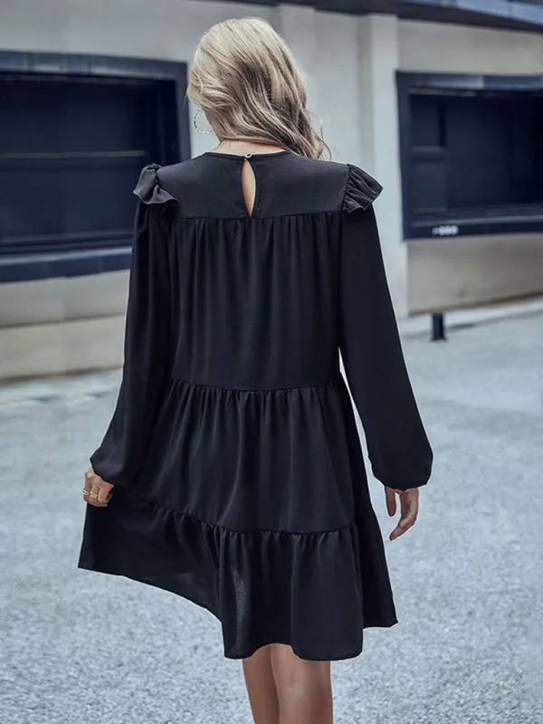 Ruffled Tiered Mini Dress with Puff Sleeves