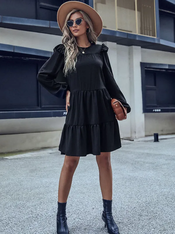 Ruffled Tiered Mini Dress with Puff Sleeves