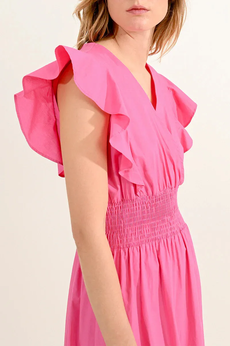 Ruffled V-Neck Dress - Pink