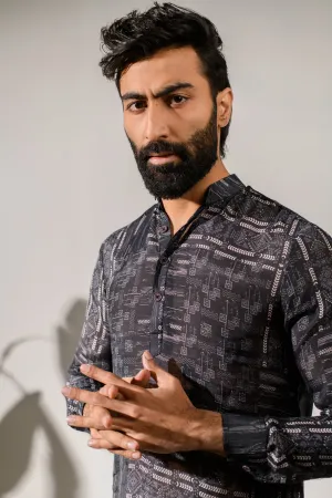 Rustic Boho Black - Silk - Ganganagry Kurta For Men