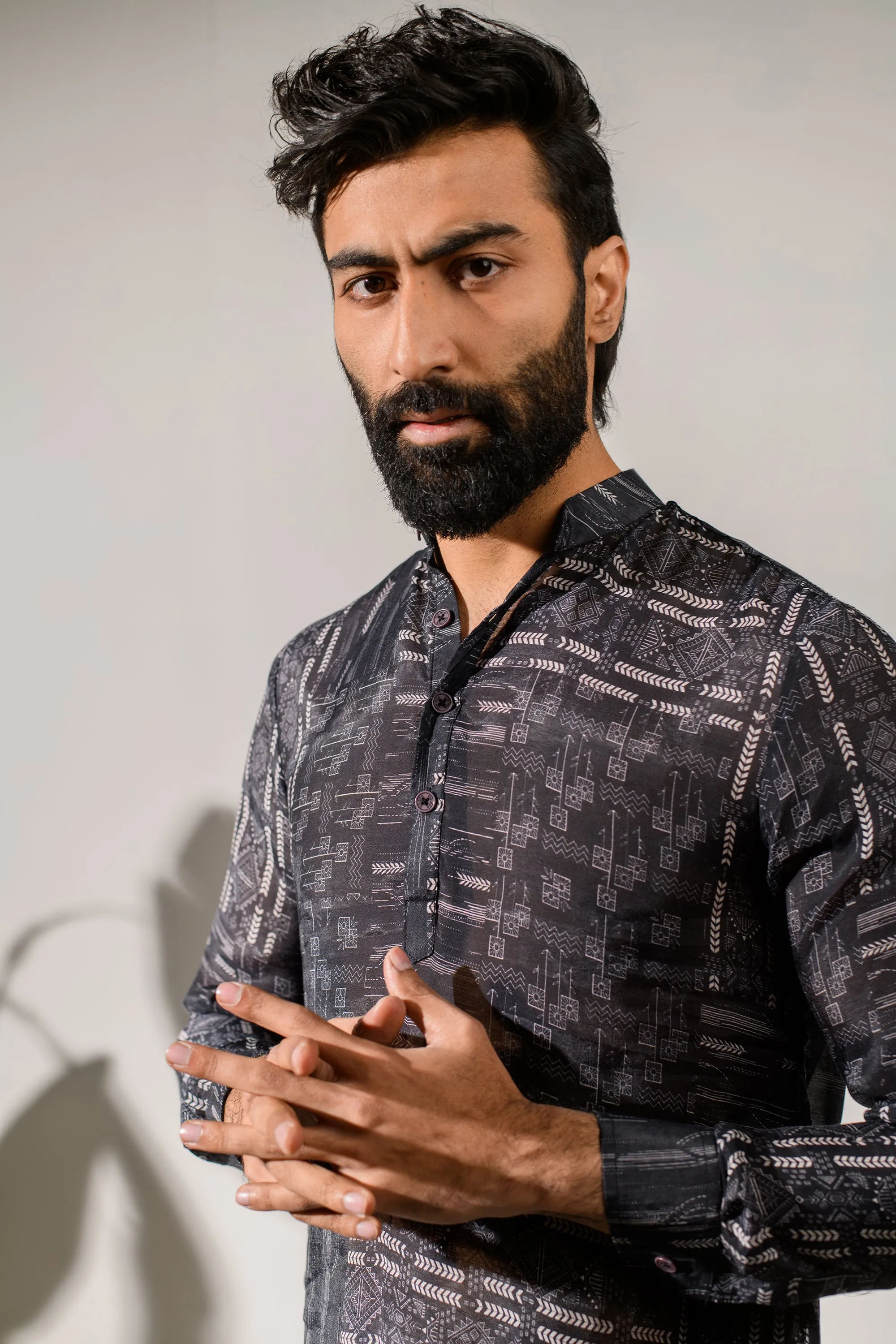 Rustic Boho Black - Silk - Ganganagry Kurta For Men