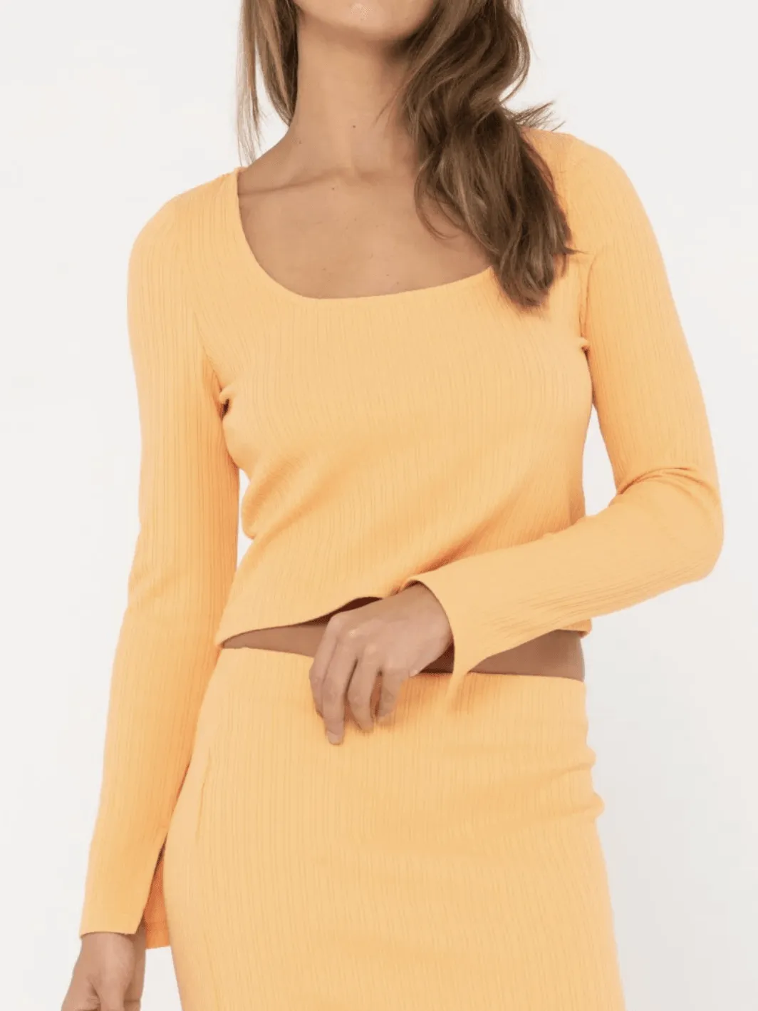 RUSTY Scarlett Ribbed Long Sleeve Top - Apricot Blush