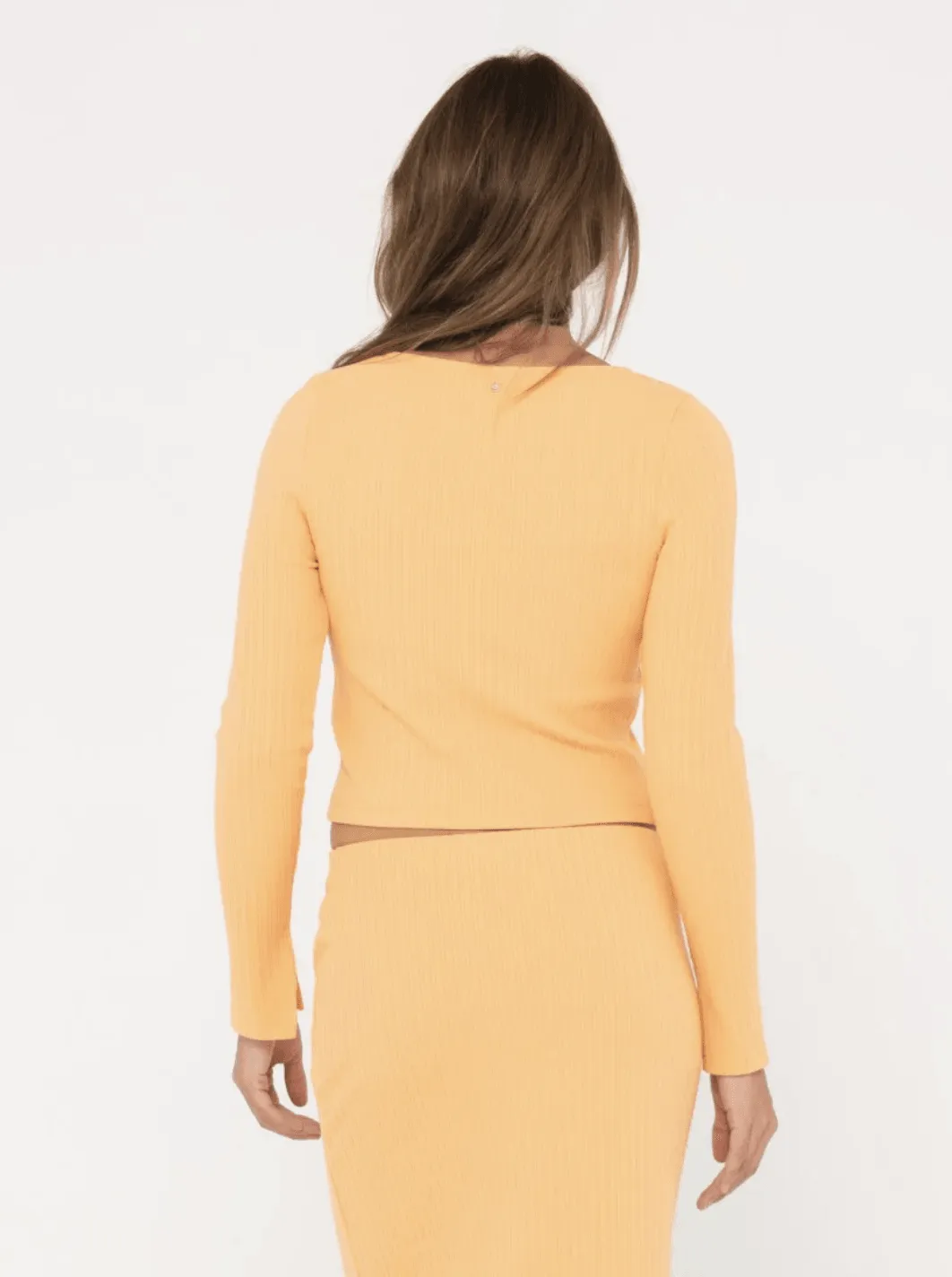 RUSTY Scarlett Ribbed Long Sleeve Top - Apricot Blush