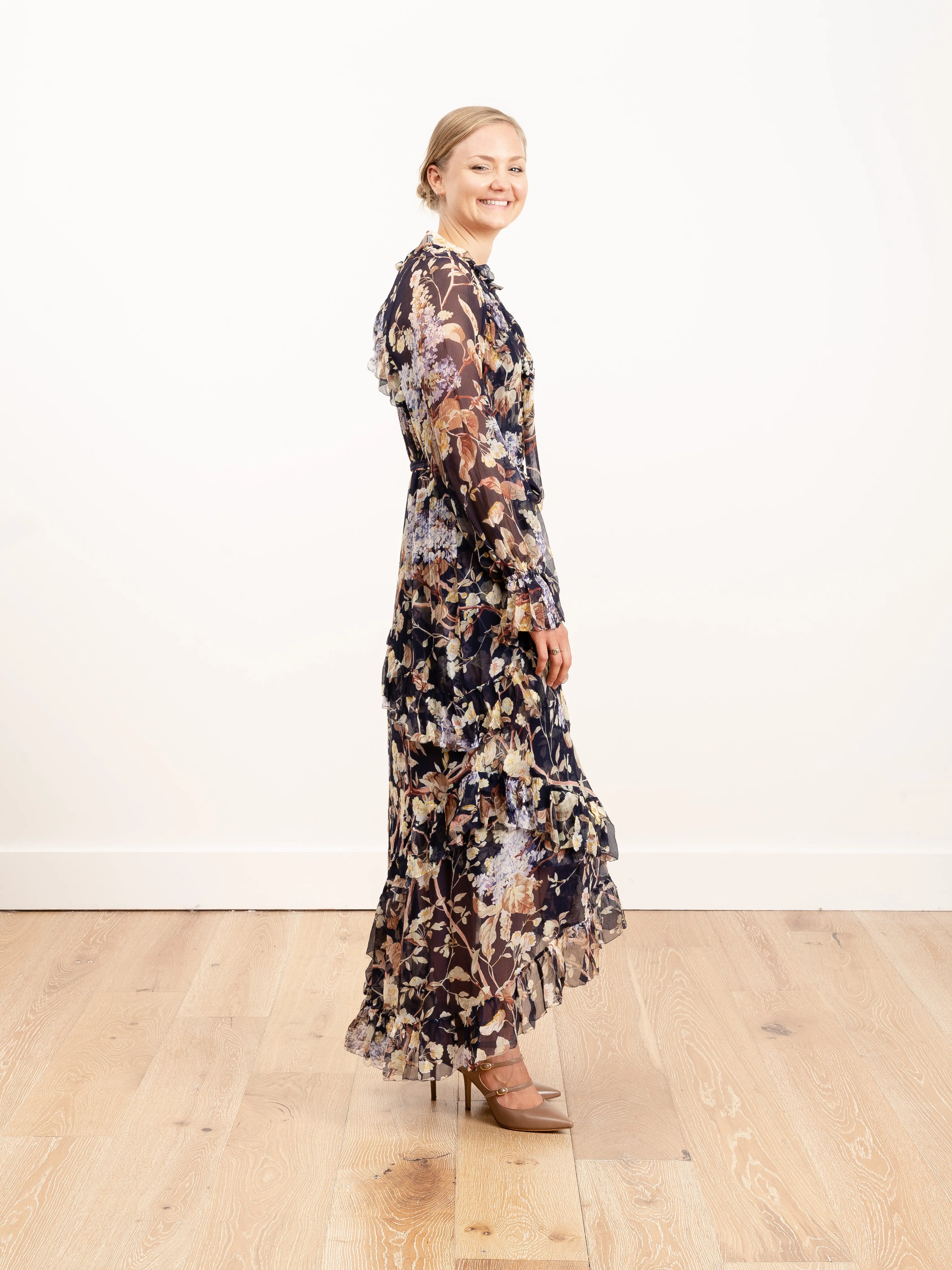 sabotage ruffle midi dress