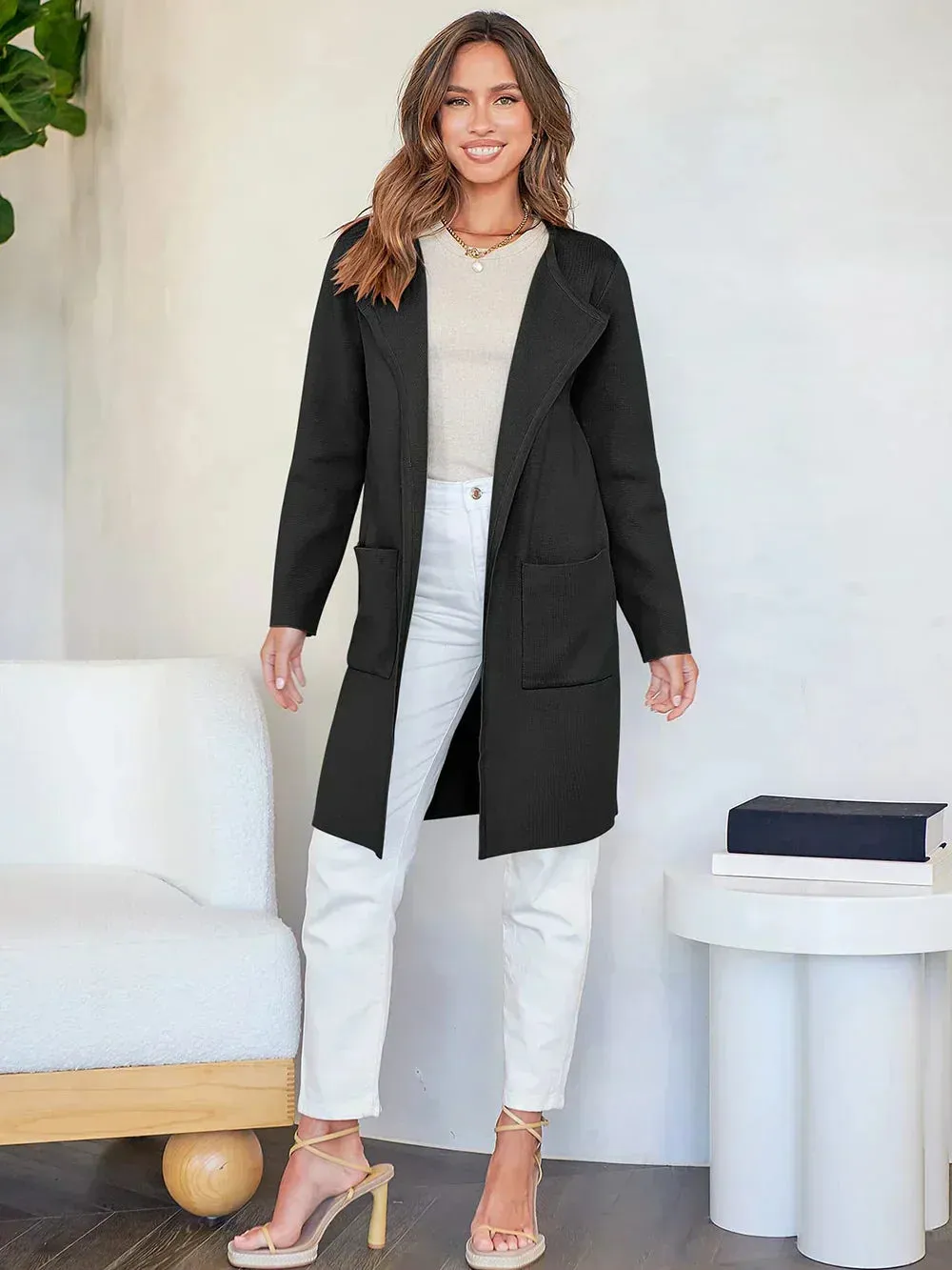 Sabrina | Stylish Open Front Long Coat