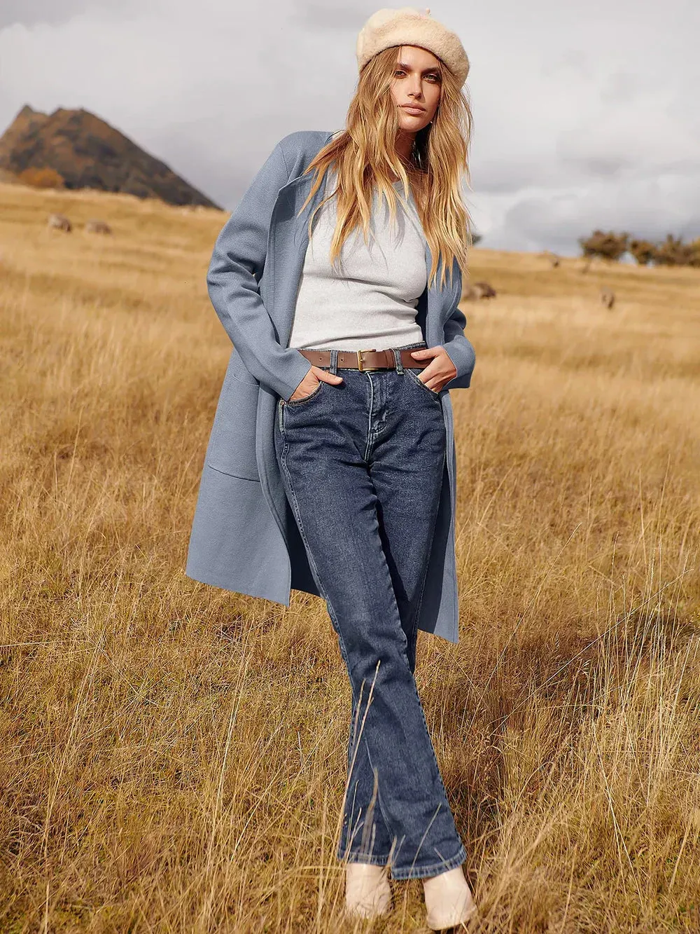 Sabrina | Stylish Open Front Long Coat