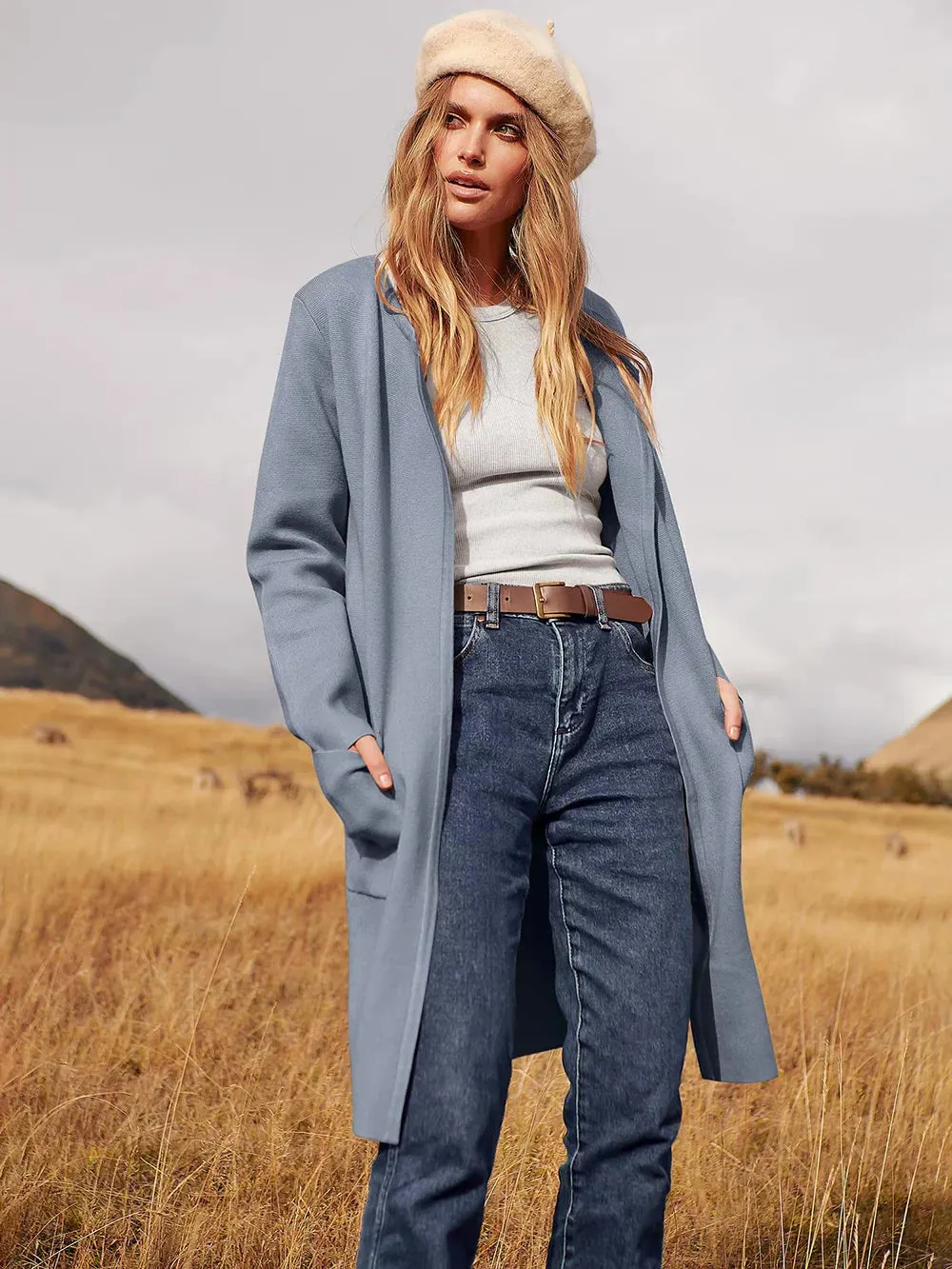 Sabrina | Stylish Open Front Long Coat