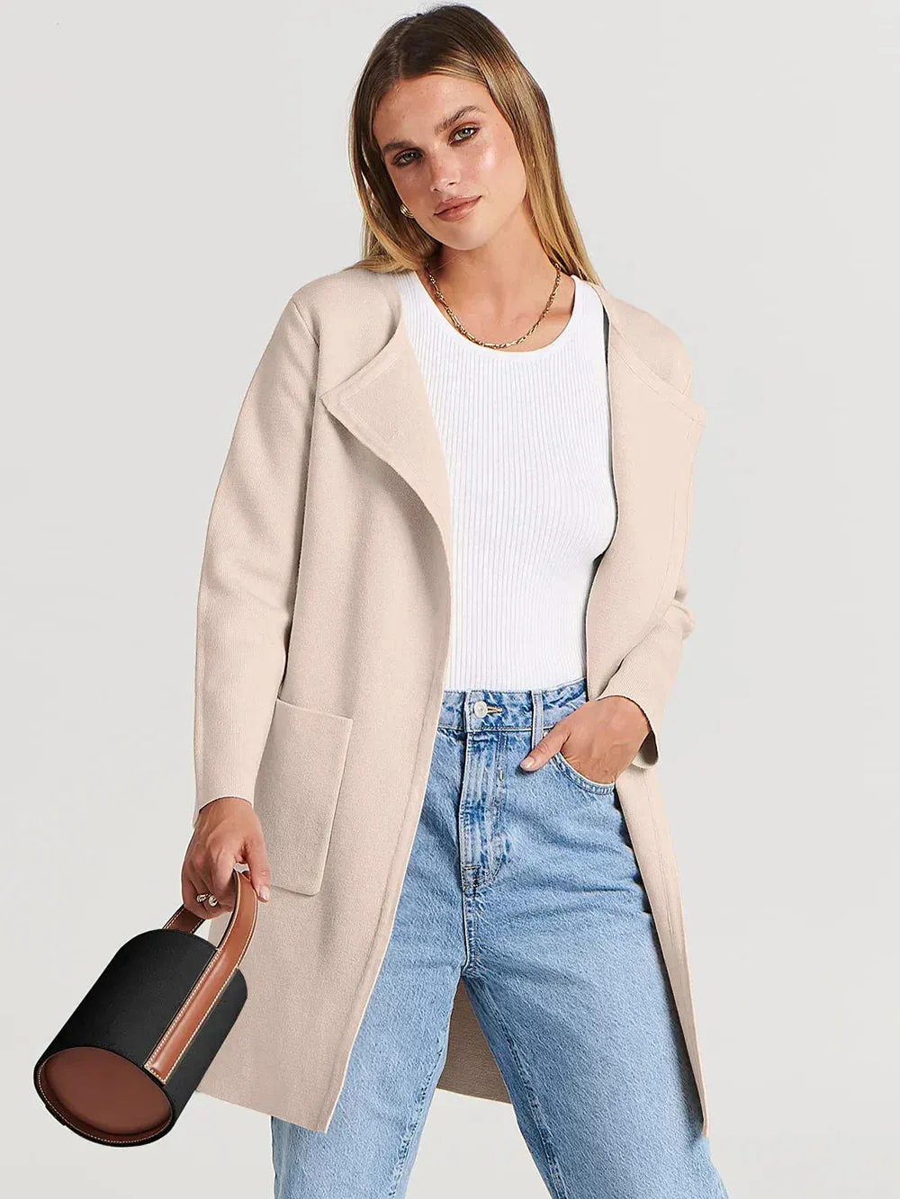 Sabrina | Stylish Open Front Long Coat