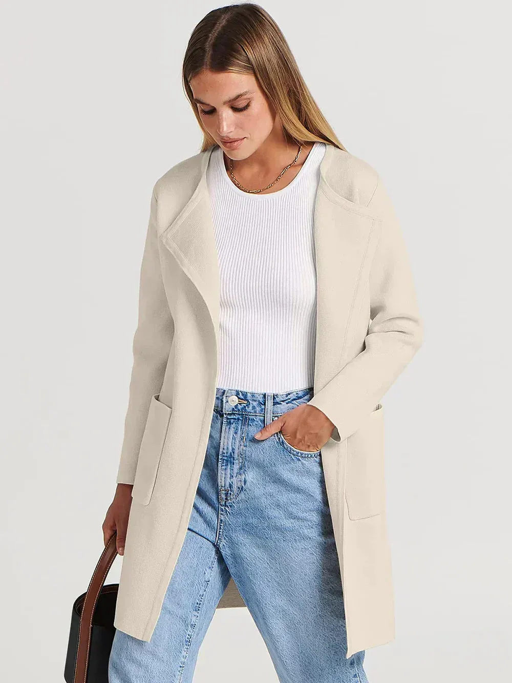 Sabrina | Stylish Open Front Long Coat