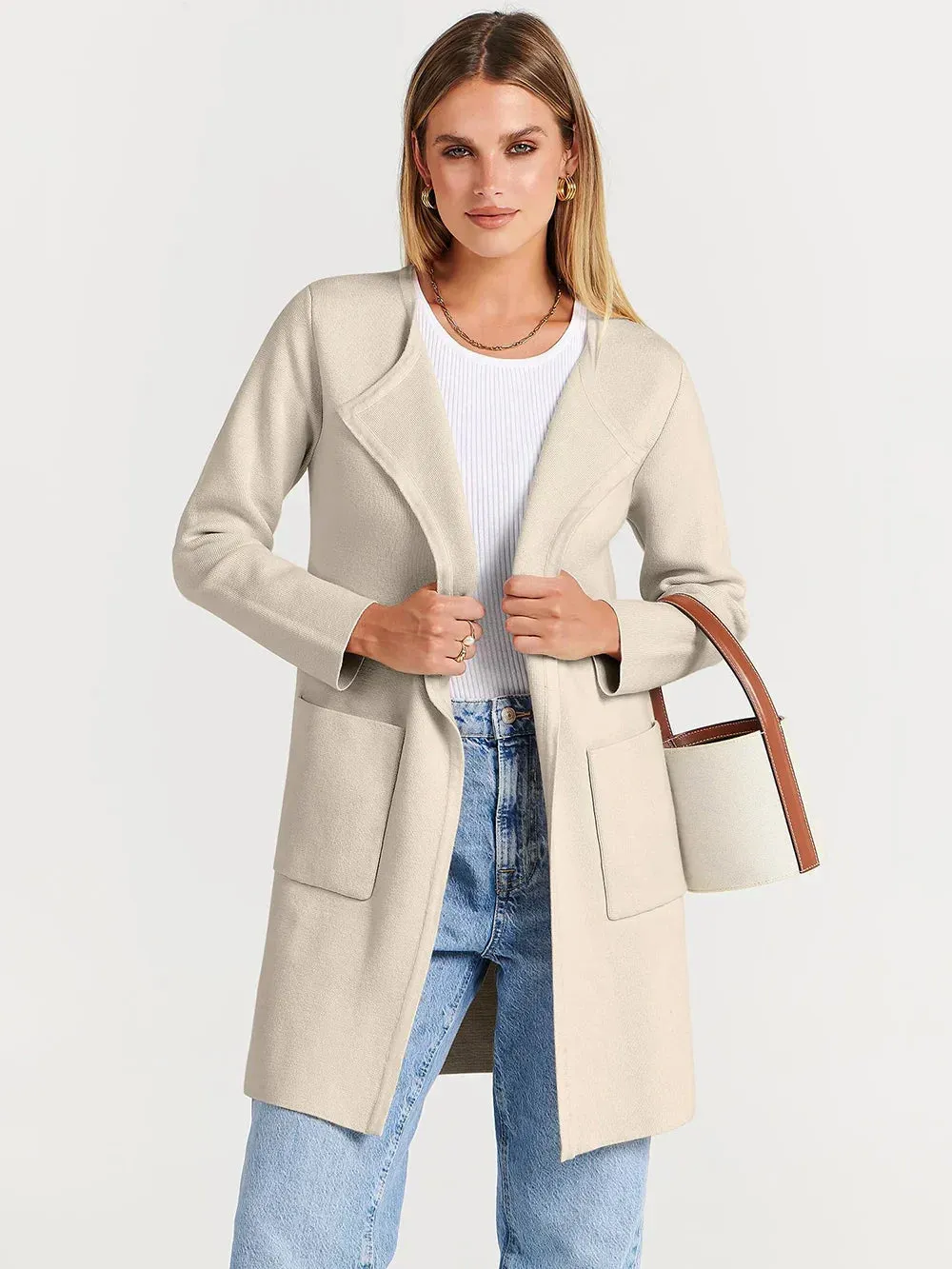 Sabrina | Stylish Open Front Long Coat