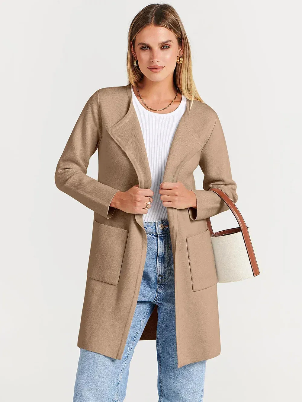 Sabrina | Stylish Open Front Long Coat