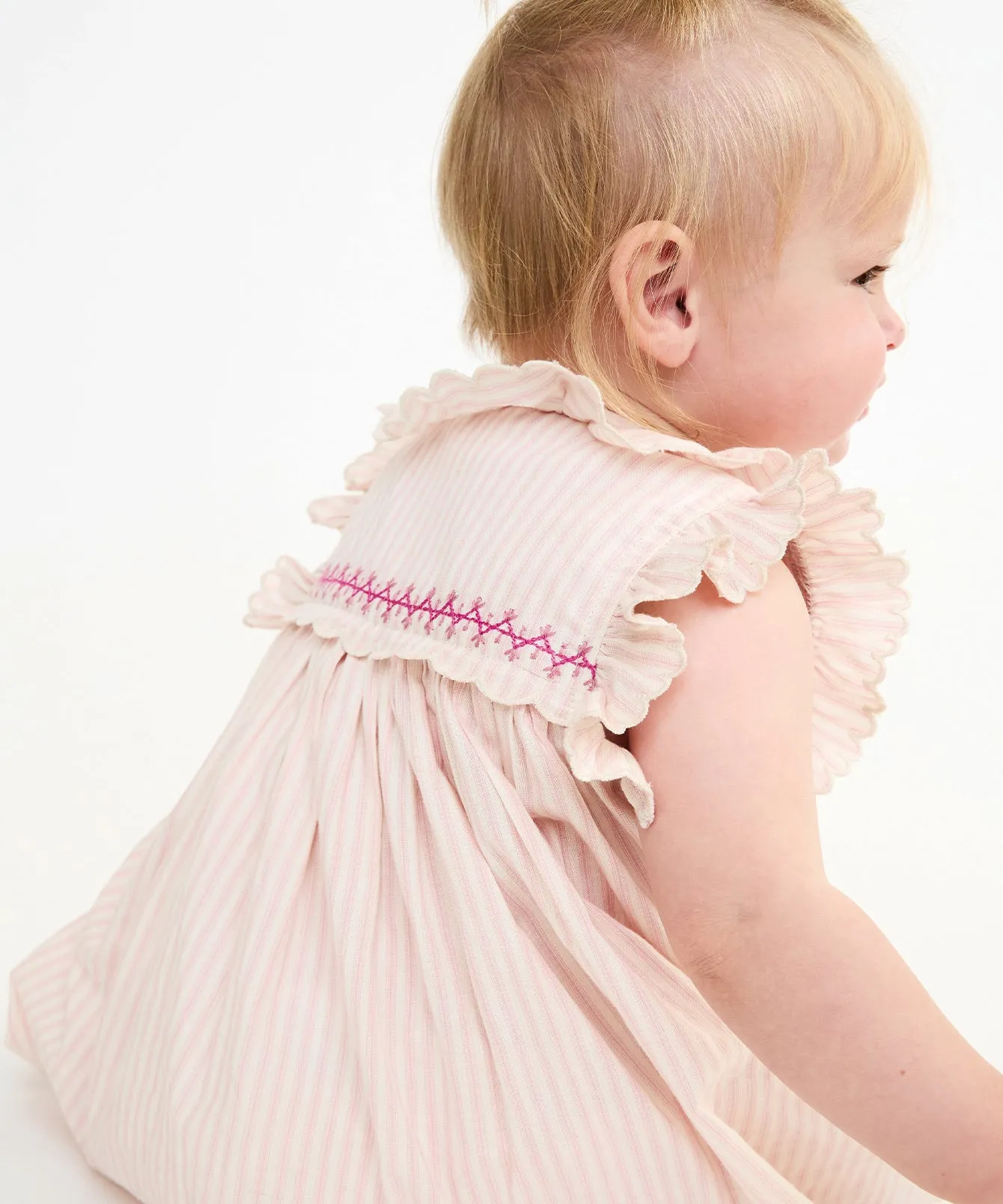 Sadie Baby Dress, Petal Ticking