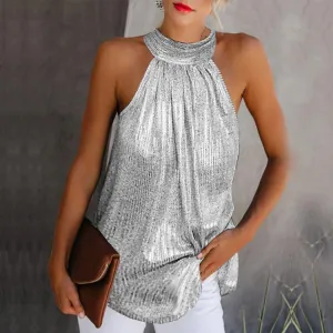 Sandra - Metallic Halter Top For Women - Elegant & Modern