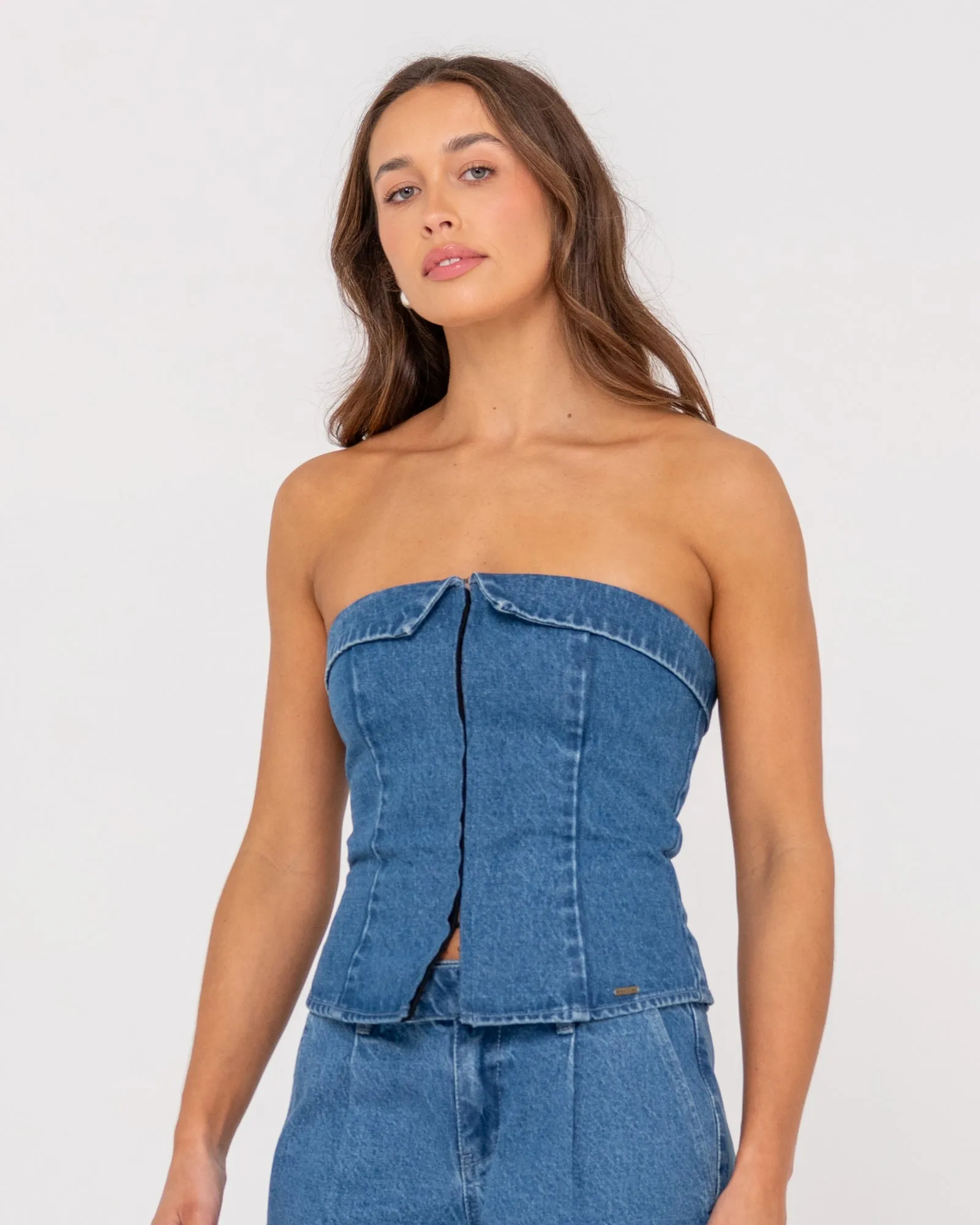 Santorini Denim Bustier Top