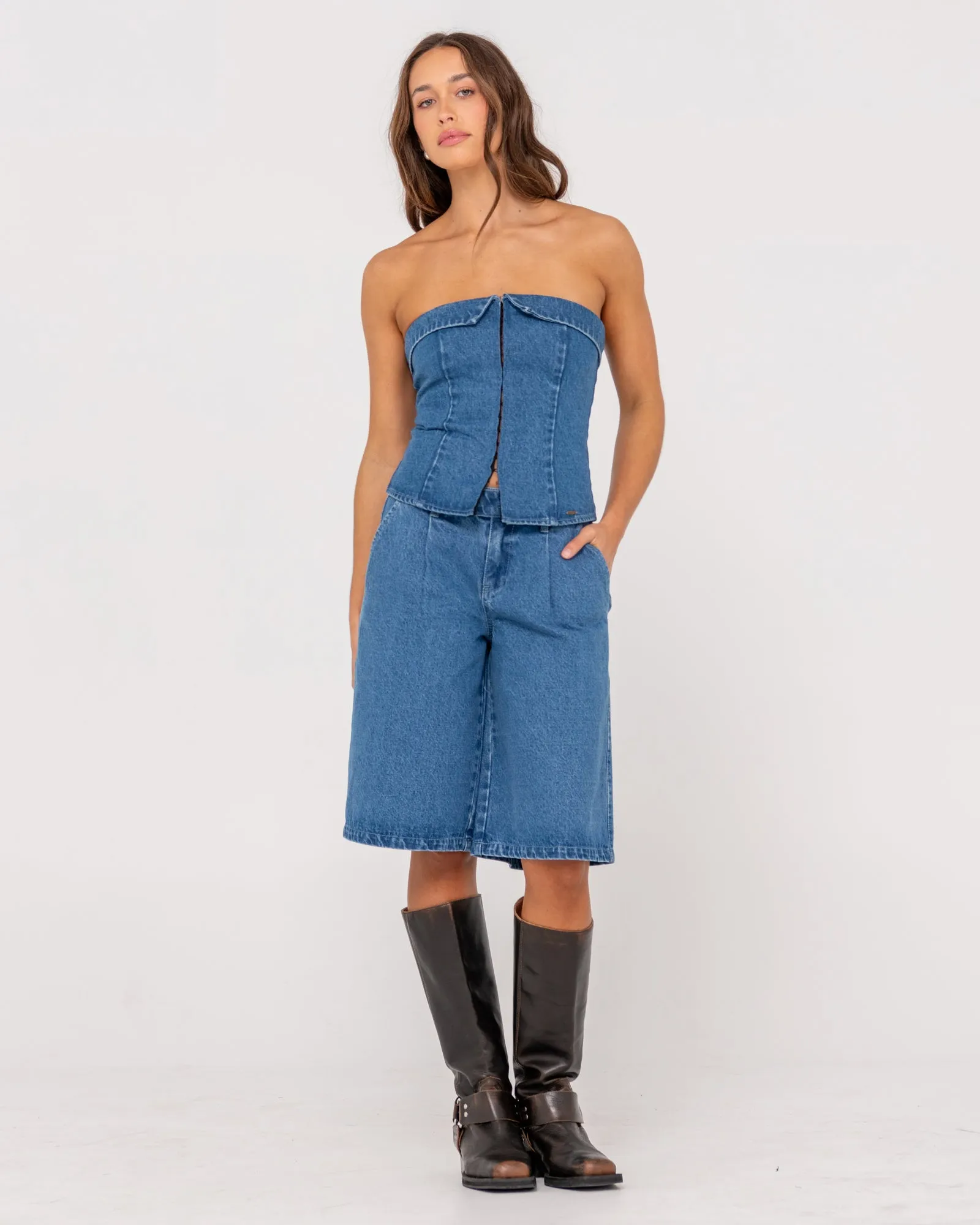 Santorini Denim Bustier Top